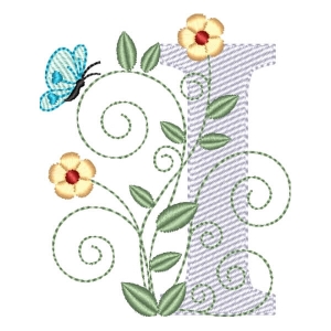 Monogram with Flower Letter I (Quick Stitch) Embroidery Design