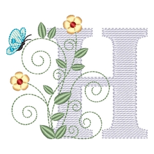 Monogram with Flower Letter H (Quick Stitch) Embroidery Design