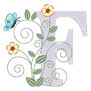 Monogram with Flower Letter F (Quick Stitch) Embroidery Design