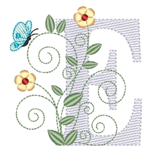 Monogram with Flower Letter E (Quick Stitch) Embroidery Design