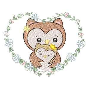 Mama Owl and Baby in Frame Embroidery Design