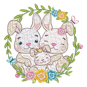 Bunny Family with Flowers Embroidery Design