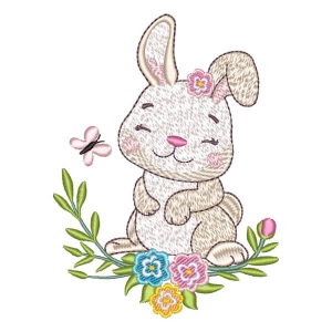 Bunny with Flowers Embroidery Design