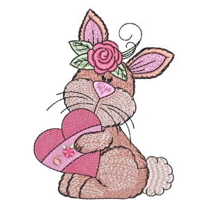Cute Bunny and Heart Embroidery Design