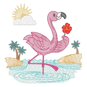 Tropical Flamingo (Quick Stitch) Embroidery Design