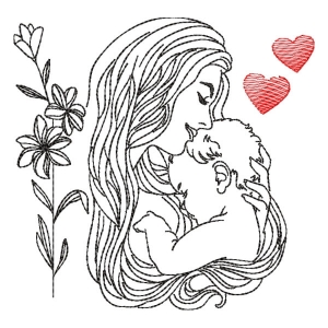 Contour Mother and son Embroidery Design