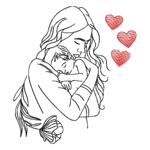 Contour Mother and son Embroidery Design