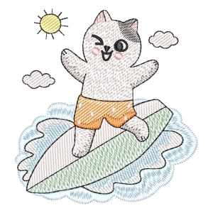 Cat on the Beach Embroidery Design