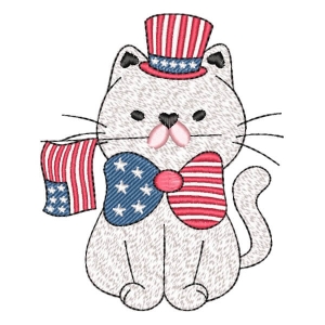 Cat with American Flag Embroidery Design