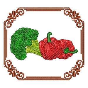Broccoli and Tomato in Frame Embroidery Design