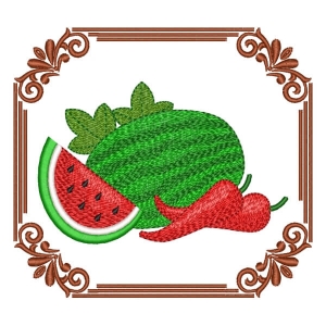 Watermelon and Pepper in Frame Embroidery Design