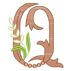 Monogram with Flower Letter Q (Quick Stitch)I Embroidery Design
