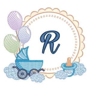 Baby Boy Monogram Letter R (Quick Stitch) Embroidery Design