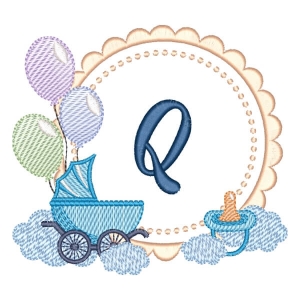 Baby Boy Monogram Letter Q (Quick Stitch) Embroidery Design
