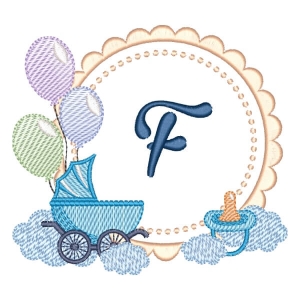 Baby Boy Monogram Letter F (Quick Stitch) Embroidery Design