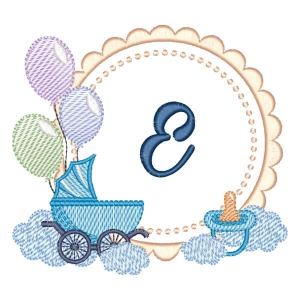 Baby Boy Monogram Letter E (Quick Stitch) Embroidery Design