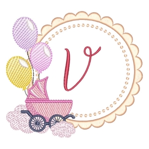 Baby Girl Monogram Letter V (Quick Stitch) Embroidery Design