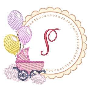 Baby Girl Monogram Letter S (Quick Stitch) Embroidery Design