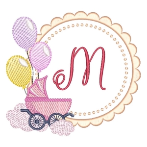 Baby Girl Monogram Letter M (Quick Stitch) Embroidery Design