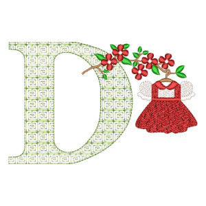 Monogram with Girl Clothes Letter D Embroidery Design