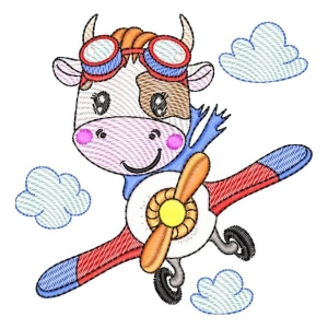 Cow in Plane (Quick Stitch) Embroidery Design
