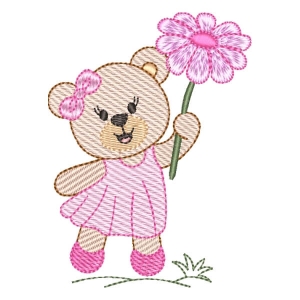 Teddy Bear with Flower (Quick Stitch) Embroidery Design