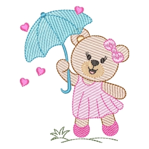 Teddy Bear with Umbrella (Quick Stitch) Embroidery Design