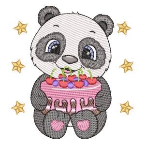 Cute Panda with Cake (Quick Stitch) Embroidery Design