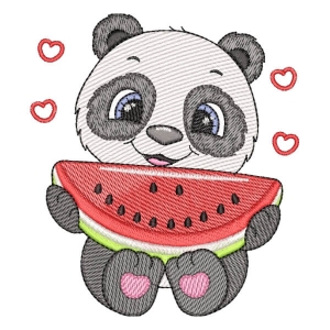 Cute Panda with Watermelon (Quick Stitch) Embroidery Design
