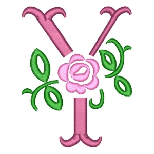 Antique Rose Alphabet Letter Y Embroidery Design