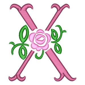 Antique Rose Alphabet Letter X Embroidery Design