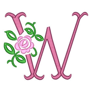 Antique Rose Alphabet Letter W Embroidery Design