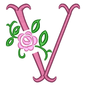 Antique Rose Alphabet Letter V Embroidery Design
