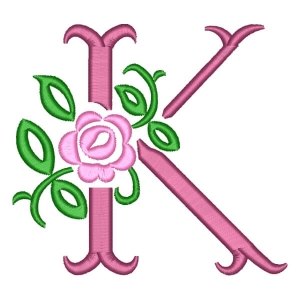 Antique Rose Alphabet Letter K Embroidery Design