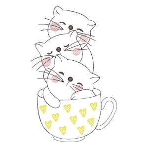 Contour Cats in Cup Embroidery Design