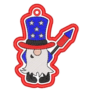 Keychan Gnome with Fireworks (In The Hoop) Embroidery Design