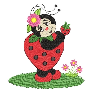 Ladybug with Strawberry Embroidery Design