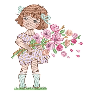 Girl with Flowers (Quick Stitch) Embroidery Design