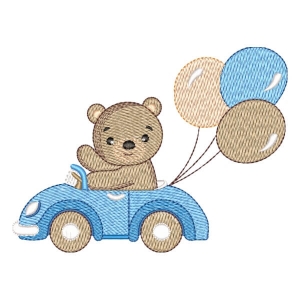 Teddy Bear on the Car (Quick Stitch) Embroidery Design