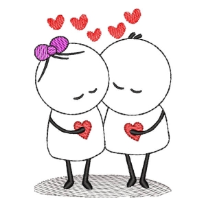 Couple with Hearts Embroidery Design