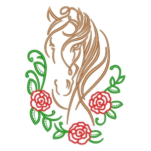 Horse and Flowers Embroidery Design