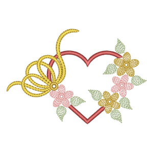 Heart with Flower and Lace Embroidery Design