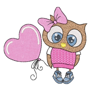 Owl with Heart Embroidery Design