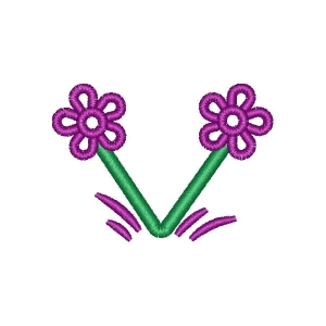 Alphabet with Flower Letter V Embroidery Design