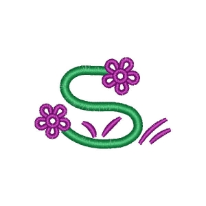 Alphabet with Flower Letter S Embroidery Design