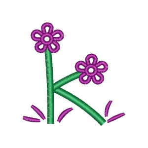 Alphabet with Flower Letter K Embroidery Design