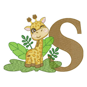 Alphabet Safari Giraffe Letter S Embroidery Design