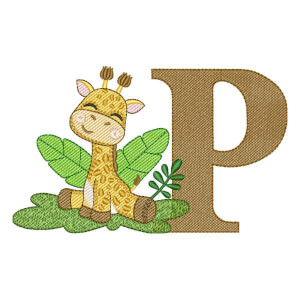 Matriz de bordado Alfabeto Girafa Safari Letra P