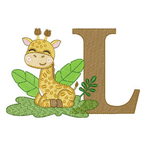 Matriz de bordado Alfabeto Girafa Safari Letra L