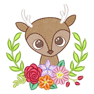 Deer in Frame Flower Embroidery Design